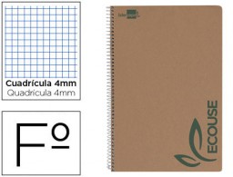 Cuaderno espiral Liderpapel Folio Ecouse tapa cartulina kraft 80h papel reciclado 80g/m² c/4mm.